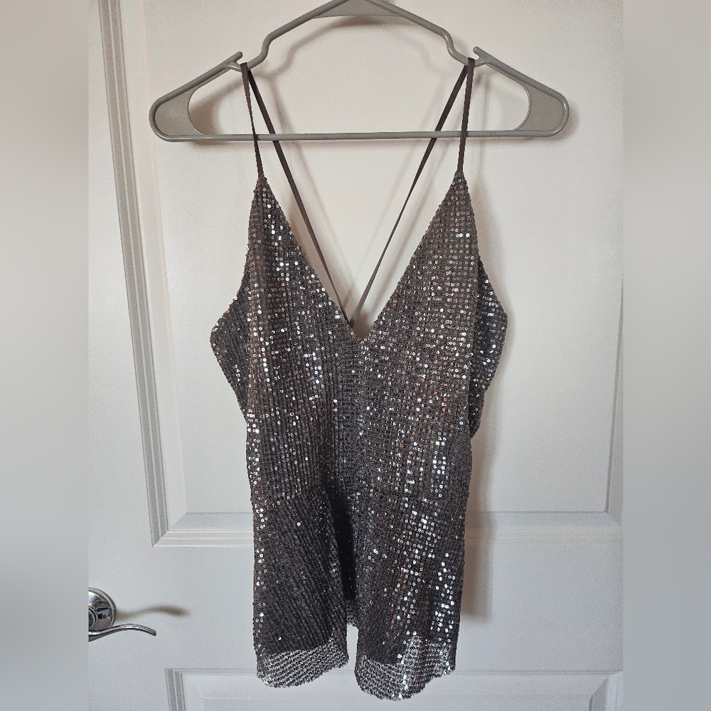Express Silver Sequin Top - image 1